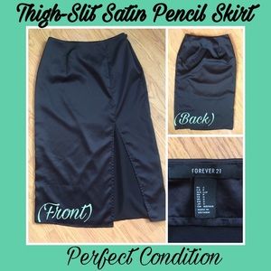 Thigh-Slit Satin Pencil Skirt